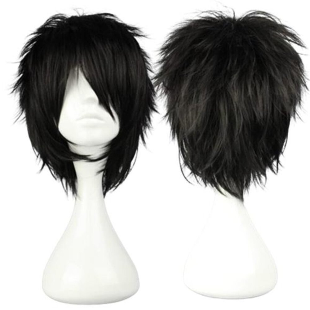 COSPLAZA Short Black Cosplay Wig Spiky Fluffy Heat Resistant Synthetic Hair Emo